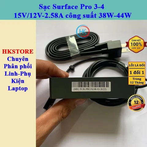 Sạc Surface Pro 3-4 Chính Hãng 15V/12V-2.58A 30W-38W - Adapter Nguồn Cho Microsoft Surface Pro 3/4 Model 1625/1724/1796