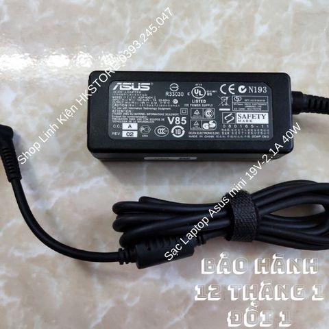 Sạc Laptop Asus Mini 19V-2.1A 40W Chính Hãng Dùng Cho Eee PC 1001H 1005H 1015P - Bảo Hành 12 Tháng, Tặng Kèm Dây Sạc