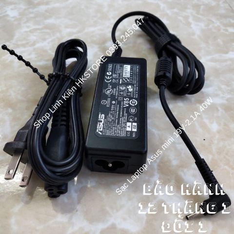 Sạc Laptop Asus Mini 19V-2.1A 40W Chính Hãng Dùng Cho Eee PC 1001H 1005H 1015P - Bảo Hành 12 Tháng, Tặng Kèm Dây Sạc