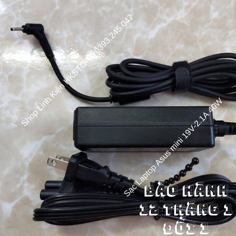 Sạc Laptop Asus Mini 19V-2.1A 40W Chính Hãng Dùng Cho Eee PC 1001H 1005H 1015P - Bảo Hành 12 Tháng, Tặng Kèm Dây Sạc