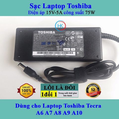 Sạc Laptop Toshiba 15V 5A 75W Chính Hãng - Tương Thích Tecra A6 A7 A8 A9 A10 và Các Dòng Laptop Khác