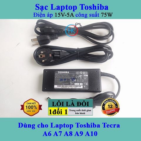 Sạc Laptop Toshiba 15V 5A 75W Chính Hãng - Tương Thích Tecra A6 A7 A8 A9 A10 và Các Dòng Laptop Khác