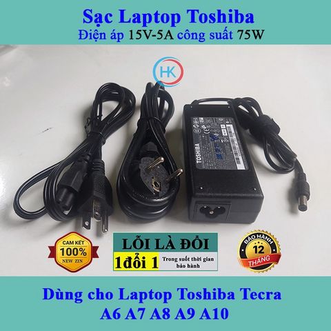 Sạc Laptop Toshiba 15V 5A 75W Chính Hãng - Tương Thích Tecra A6 A7 A8 A9 A10 và Các Dòng Laptop Khác