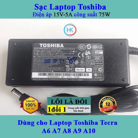 Sạc Laptop Toshiba 15V 5A 75W Chính Hãng - Tương Thích Tecra A6 A7 A8 A9 A10 và Các Dòng Laptop Khác