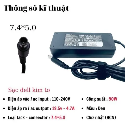 Sạc laptop dell 3.34A 4.62 chân kim to chân kim nhỏ, sạc máy tính dell zin cao cấp tặng kèm dây nguồn PHỤ KIỆN LAPTOP