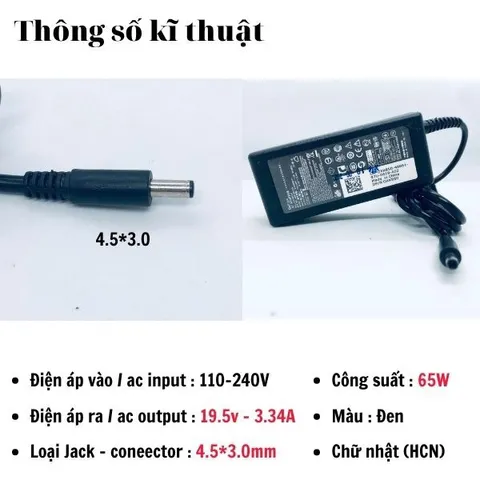Sạc laptop dell 3.34A 4.62 chân kim to chân kim nhỏ, sạc máy tính dell zin cao cấp tặng kèm dây nguồn PHỤ KIỆN LAPTOP