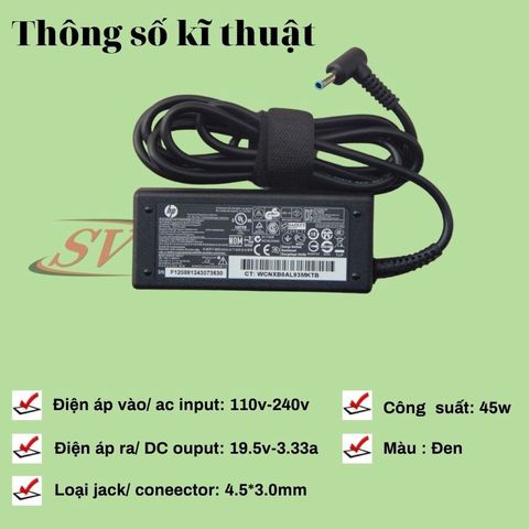Sạc Laptop HP 3.33 Chân Kim Nhỏ (Φ4.5Φ3.0) - Sạc Chính Hãng 65W Bảo Hành 12 Tháng, Bảo Đảm Chất Lượng Tốt Nhất