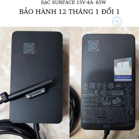 Sạc Surface Pro 4 M3 15V-4A 65W Chính Hãng Microsoft - Phụ Kiện Tương Thích với Pro 3, 5, 6, 7, Surface Book, Go, Studio
