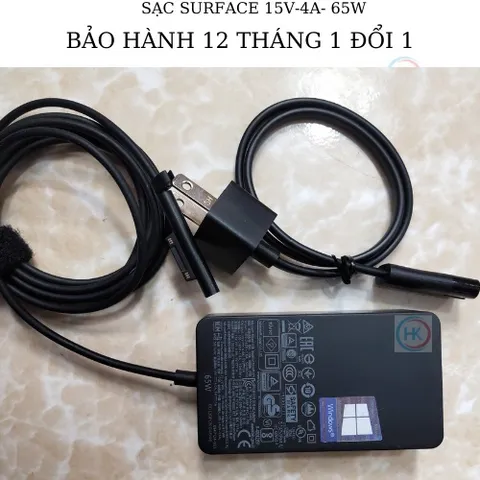 Sạc Surface Pro 4 M3 15V-4A 65W Chính Hãng Microsoft - Phụ Kiện Tương Thích với Pro 3, 5, 6, 7, Surface Book, Go, Studio