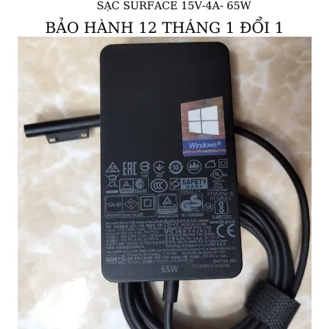 Sạc Surface Pro 4 M3 15V-4A 65W Chính Hãng Microsoft - Phụ Kiện Tương Thích với Pro 3, 5, 6, 7, Surface Book, Go, Studio