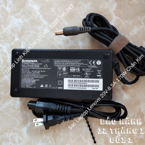 Sạc Laptop Lenovo 20V-8.5A 170W Chân Kim Chính Hãng - Tương Thích với W520 W530 W540 W541 T440p L540 L440, Bảo Hành 12 Tháng