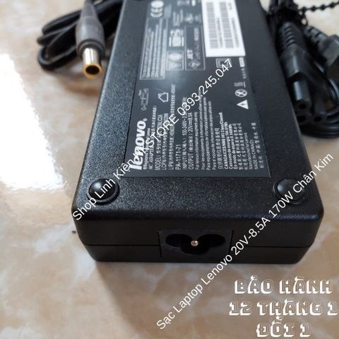 Sạc Laptop Lenovo 20V-8.5A 170W Chân Kim Chính Hãng - Tương Thích với W520 W530 W540 W541 T440p L540 L440, Bảo Hành 12 Tháng
