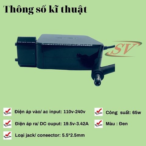 Sạc Laptop Asus 65W Chính Hãng Savintech - Cục Sạc 3.42A Vuông, Chân Cắm 5.5*2.5, Bảo Hành 12 Tháng