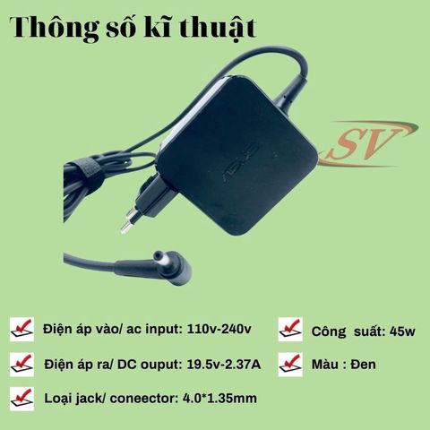 Sạc Laptop Asus Chân Nhỏ 4.0*1.35 2.37A Savintech - Sạc Máy Tính Chính Hãng Bảo Hành 12 Tháng, Chất Lượng Cao
