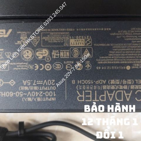 Sạc Laptop Asus 20V 7.5A 150W - Chân Kim Nhỏ 6.0 x 3.7mm cho ROG Strix GL531GT GL731GT PX731GT FX505GT