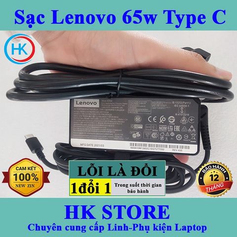 Sạc Laptop Lenovo 20V 3.25A 65W Chân Type C - Adapter Chính Hãng Dùng Cho Yoga, Ideapad và Các Dòng Lenovo Khác