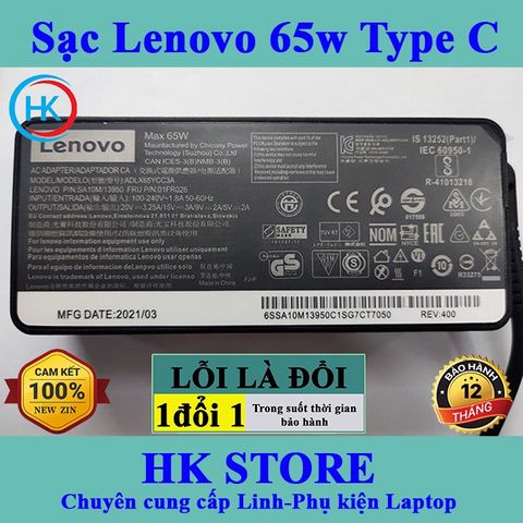Sạc Laptop Lenovo 20V 3.25A 65W Chân Type C - Adapter Chính Hãng Dùng Cho Yoga, Ideapad và Các Dòng Lenovo Khác