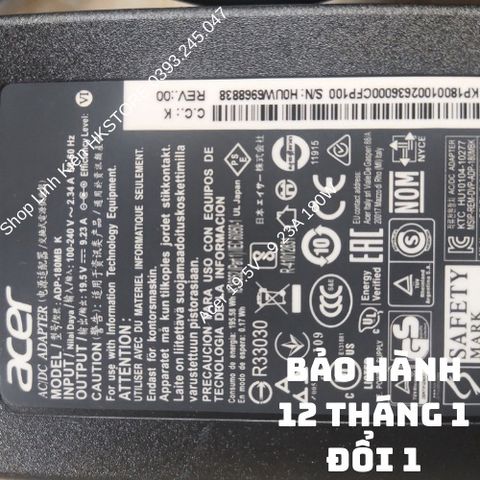 Sạc Laptop Acer 19.5V-9.23A 180W cho Acer Aspire V15, V17 Nitro và Predator Helios 300 - Bảo Hành 12 Tháng, Dây Nguồn Kèm Theo