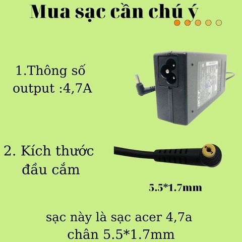 Sạc Laptop ACER 90W Zin Chính Hãng 4.7A - Bảo Hành 12 Tháng, Sạc Ổn Định Không Nóng Máy
