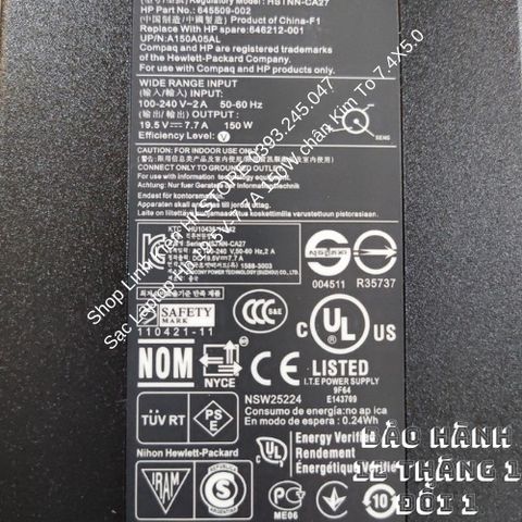 Sạc Laptop HP 19.5V 7.7A 150W chân kim to (7.4*5.0) - Phụ kiện Zin cho HP Zbook, EliteBook, HP HDX và nhiều dòng khác