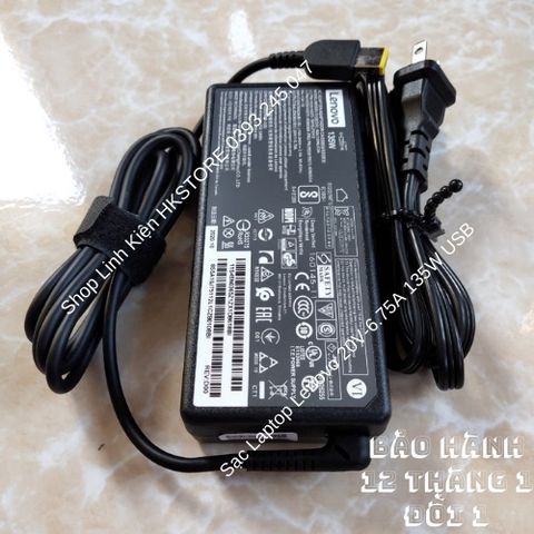 Sạc Laptop Lenovo 20V-6.75A 135W USB Chân Vuông, Phù Hợp Cho Y50-70, Y40-70, T550p, Y700, T540P - Bảo Hành 12 Tháng