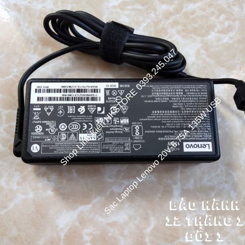 Sạc Laptop Lenovo 20V-6.75A 135W USB Chân Vuông, Phù Hợp Cho Y50-70, Y40-70, T550p, Y700, T540P - Bảo Hành 12 Tháng