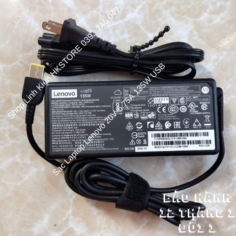 Sạc Laptop Lenovo 20V-6.75A 135W USB Chân Vuông, Phù Hợp Cho Y50-70, Y40-70, T550p, Y700, T540P - Bảo Hành 12 Tháng