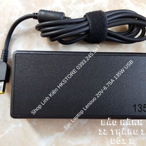 Sạc Laptop Lenovo 20V-6.75A 135W USB Chân Vuông, Phù Hợp Cho Y50-70, Y40-70, T550p, Y700, T540P - Bảo Hành 12 Tháng