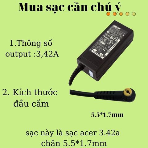 Sạc Laptop Acer 65W 19V-3,42A ZIN Original - Bảo Hành 12 Tháng - Sạc Chất Lượng Cao cho Máy Tính Acer