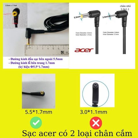 Sạc Laptop Acer 65W 19V-3,42A ZIN Original - Bảo Hành 12 Tháng - Sạc Chất Lượng Cao cho Máy Tính Acer