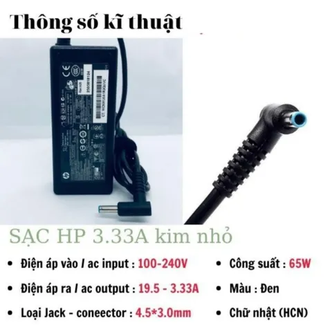 Sạc Laptop HP 3.5A chân kim to savin tech, sạc máy tính hp 65w zin cao cấp - tặng kèm dây nguồn dây nguồn hp PHỤ KIỆN LA