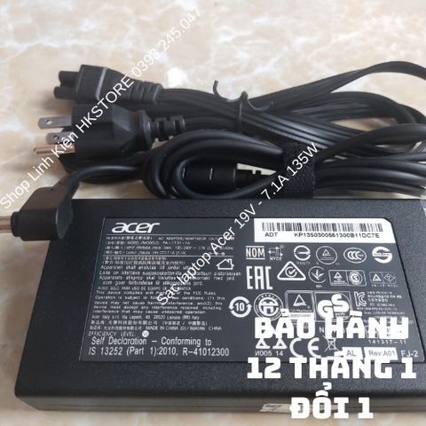 Sạc Laptop Acer 19V 7.1A 135W Chính Hãng - Tương Thích Acer Aspire 7 V15 V17 8940 9800 9810 Travelmate 2000 2100 270, Bảo Hành 12 Tháng