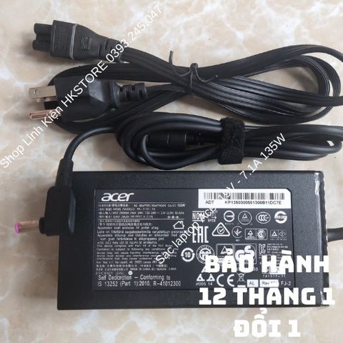 Sạc Laptop Acer 19V 7.1A 135W Chính Hãng - Tương Thích Acer Aspire 7 V15 V17 8940 9800 9810 Travelmate 2000 2100 270, Bảo Hành 12 Tháng