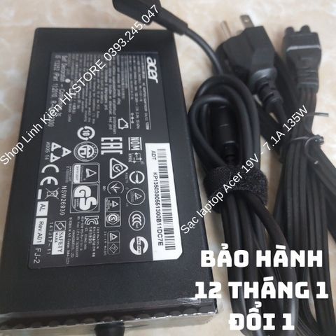 Sạc Laptop Acer 19V 7.1A 135W Chính Hãng - Tương Thích Acer Aspire 7 V15 V17 8940 9800 9810 Travelmate 2000 2100 270, Bảo Hành 12 Tháng