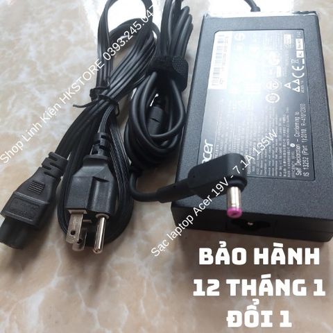 Sạc Laptop Acer 19V 7.1A 135W Chính Hãng - Tương Thích Acer Aspire 7 V15 V17 8940 9800 9810 Travelmate 2000 2100 270, Bảo Hành 12 Tháng