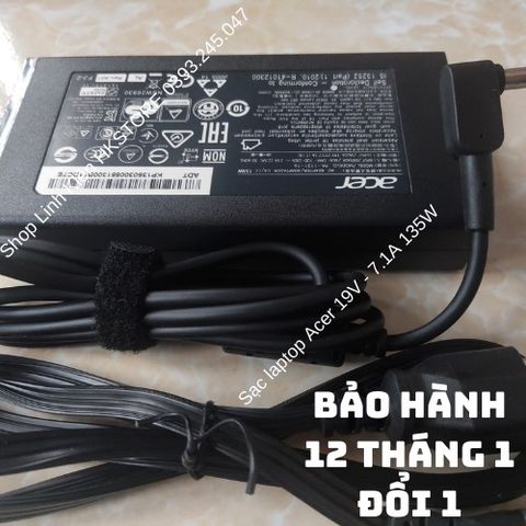 Sạc Laptop Acer 19V 7.1A 135W Chính Hãng - Tương Thích Acer Aspire 7 V15 V17 8940 9800 9810 Travelmate 2000 2100 270, Bảo Hành 12 Tháng