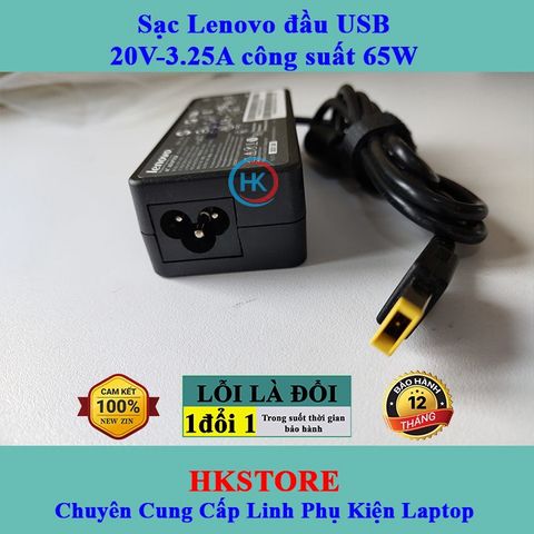 Sạc Laptop Lenovo 20V-3.25A 65W Chân Vuông, Bảo Hành 24 Tháng, Dùng Cho G40 G50 T540 X240 X250, Kèm Dây Nguồn Chính Hãng