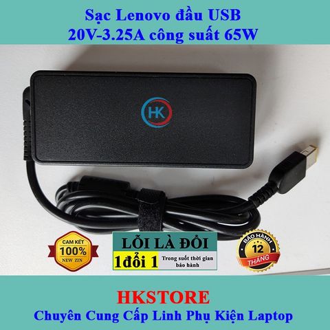 Sạc Laptop Lenovo 20V-3.25A 65W Chân Vuông, Bảo Hành 24 Tháng, Dùng Cho G40 G50 T540 X240 X250, Kèm Dây Nguồn Chính Hãng