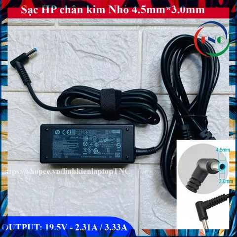 Sạc Laptop HP 19.5V 2.31A (45W) chân kim nhỏ 4.5mm x 3.0mm - tặng kèm dây nguồn PHỤ KIỆN LAPTOP