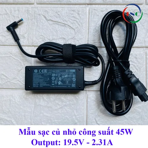 Sạc Laptop HP 19.5V 2.31A (45W) chân kim nhỏ 4.5mm x 3.0mm - tặng kèm dây nguồn PHỤ KIỆN LAPTOP