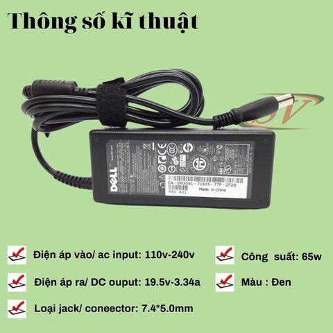 Sạc Laptop Dell 3.34 Kim To Chính Hãng - Sạc Đẹp Chắc Chắn, Bảo Hành 12 Tháng, Chân Cắm 7.4*5.5