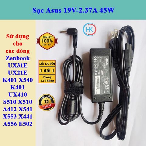 Sạc Laptop Asus 45W 19V-3.42A/2.37A Chính Hãng Mới Zin Dùng Cho X540s X540l X541U X200 X200CA Q200 E402MA E403sa