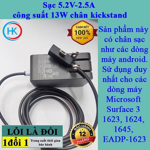 Sạc laptop Microsoft Surface 3 5.2V-2.5A 13W chính hãng cho model 1623/1624/1645/1706/1751 - Bảo hành 12 tháng