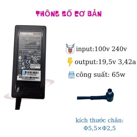 Sạc Laptop Toshiba Zin 3.42A (65W) - Sạc Chính Hãng Cao Cấp, Bảo Hành 12 Tháng, An Toàn và Ổn Định