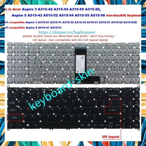 Bàn Phím Laptop Acer Aspire 3 A315-42 A315-54 A315-54G A315-55 A315-56 A315-34 PHỤ KIỆN LAPTOP