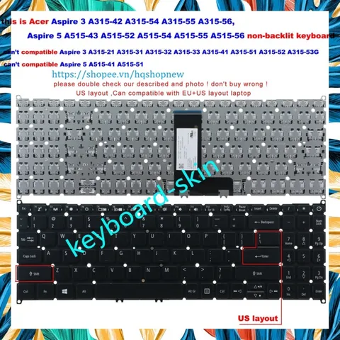 Bàn Phím Laptop Acer Aspire 5  A515-43 ,A515-52 , A515-52G , A515-54 , A515-54G, A515-55 , A515-56 PHỤ KIỆN LAPTOP