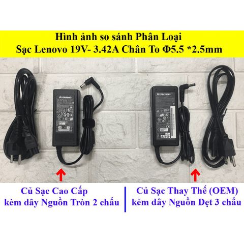 Sạc Laptop Lenovo 19V-3.42A (65W) Adapter cho G460 G470 G480 G450 - Tặng dây nguồn, Bảo hành 12 tháng