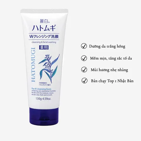 Sữa rửa mặt Hatomugi Cleansing Facial Foam chiết xuất ý dĩ dưỡng ẩm dưỡng trắng da Nhật Bản 130g