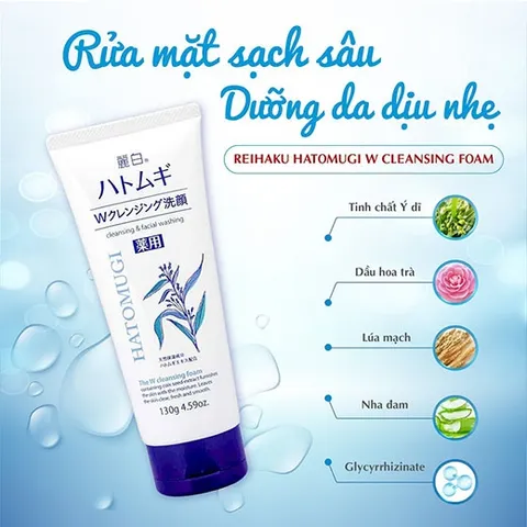 Sữa rửa mặt Hatomugi Cleansing Facial Foam chiết xuất ý dĩ dưỡng ẩm dưỡng trắng da Nhật Bản 130g