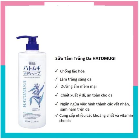 Sữa tắm dưỡng ẩm trắng da Hatomugi Nhật 800ml - Sữa Tắm Ý dĩ